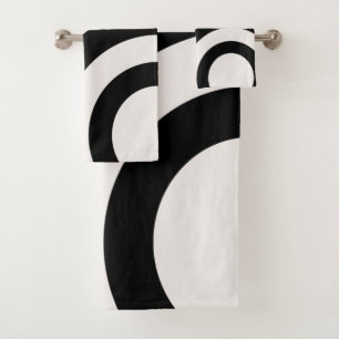 Mid Century Modern Abstract Arches Black And White Bath Towel Set