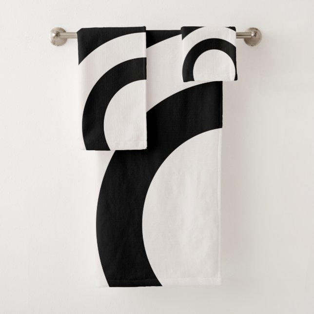 Mid Century Modern Abstract Arches Black And White Bath Towel Set (Insitu)