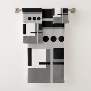 Mid Century Modern Abstract Black White and Grey   Bath Towel Set