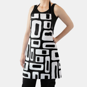 Mid Century Modern Abstract Black & White Pattern Apron