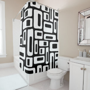 Mid Century Modern Abstract Black & White Pattern Shower Curtain