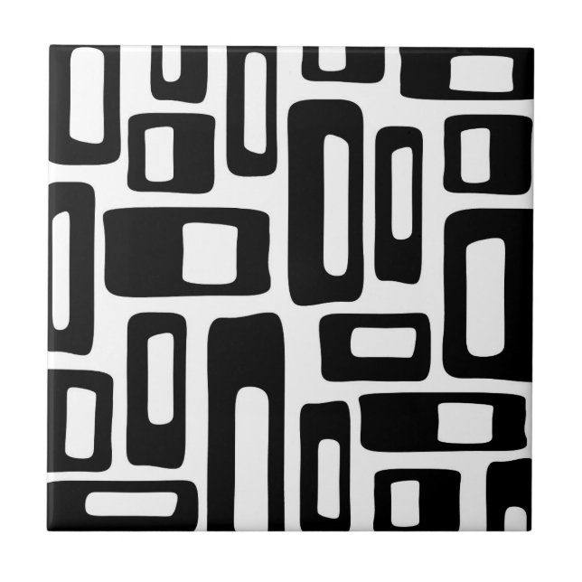 Mid Century Modern Abstract Black & White Pattern Tile (Front)