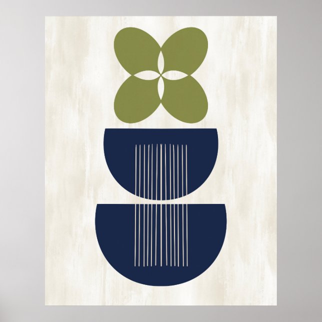 Mid Century Modern Abstract Botanical Blue Green Poster (Front)