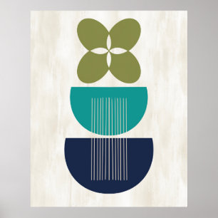 Mid Century Modern Abstract Botanical Blue Teal  Poster
