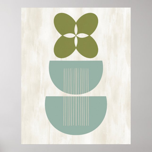 Mid Century Modern Abstract Botanical Mint Green Poster (Front)