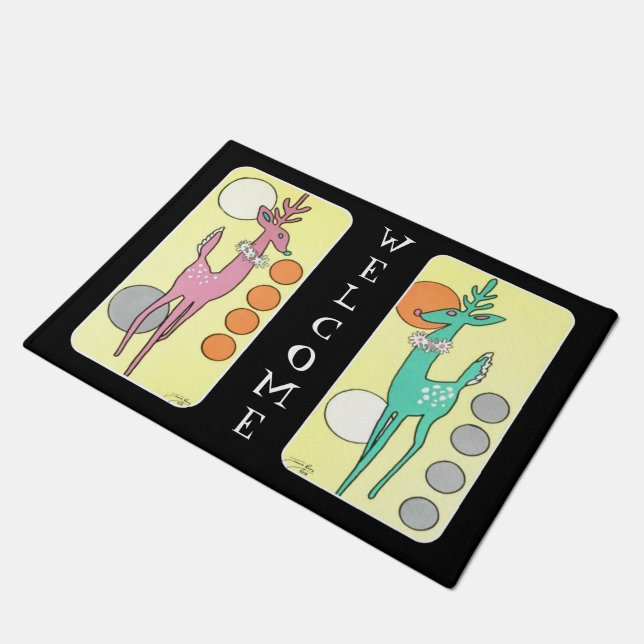 Mid-Century Modern Abstract Christmas Reindeer Doormat (Angled)