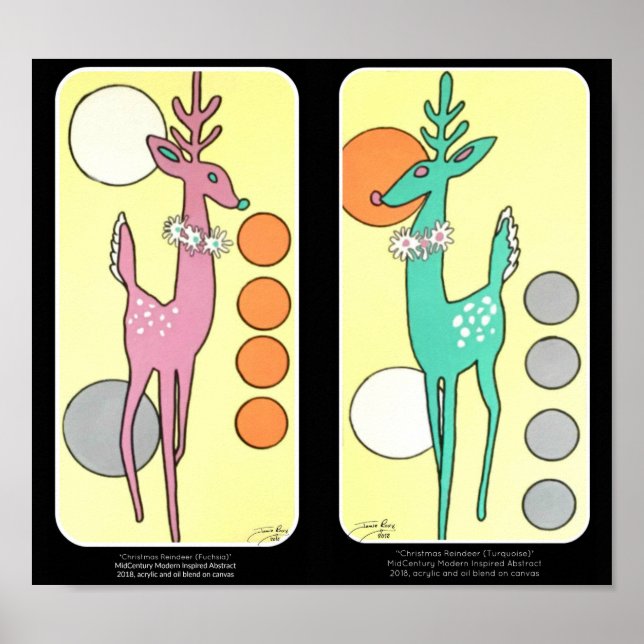 Mid-Century Modern Abstract Christmas Reindeer Poster (Front)