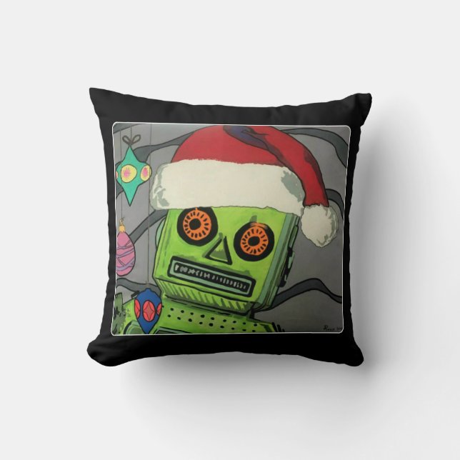 Mid-Century Modern Abstract Christmas Robot Cushion (Front)