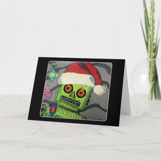 Mid-Century Modern Abstract Christmas Robot Holiday Card (Front)