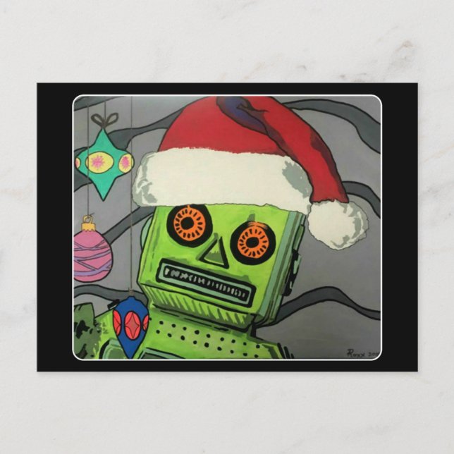 Mid-Century Modern Abstract Christmas Robot Postcard (Front)