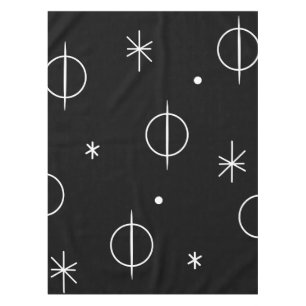 Mid Century Modern Abstract Circles Stars Black Tablecloth