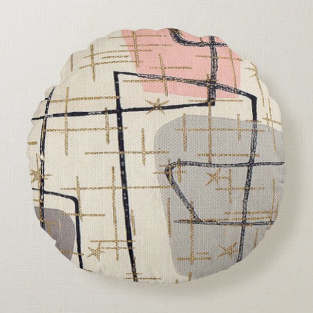 Mid Century Modern Abstract Fabric Round Pillow (Front)