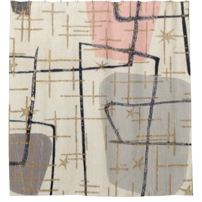 Mid Century Modern Abstract Fabric Shower Curtain (Front)