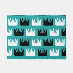 Mid Century Modern Abstract Flowers Teal Doormat