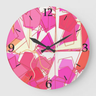 Mid-Century Modern Abstract, Fuchsia and Coral Large Clock