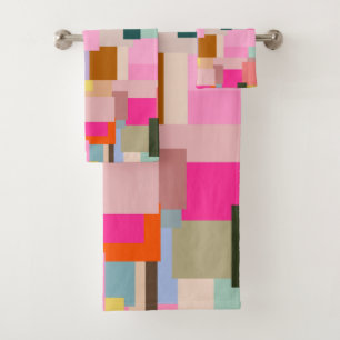 Mid Century Modern Abstract Geometric Colour Block Bath Towel Set