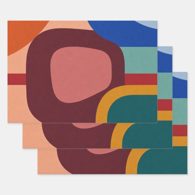 Mid-Century Modern Abstract Geometric Pattern Wrapping Paper Sheet (Set)