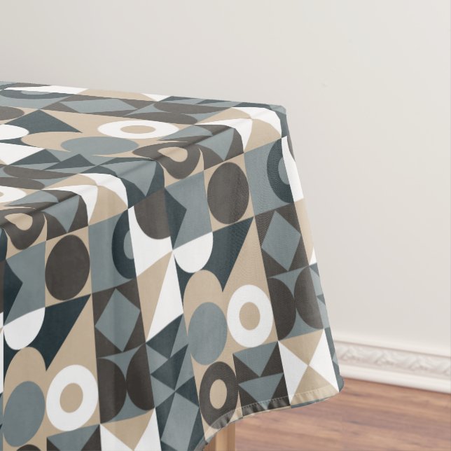 Mid Century Modern Abstract Grey Neutral Tablecloth (In Situ)