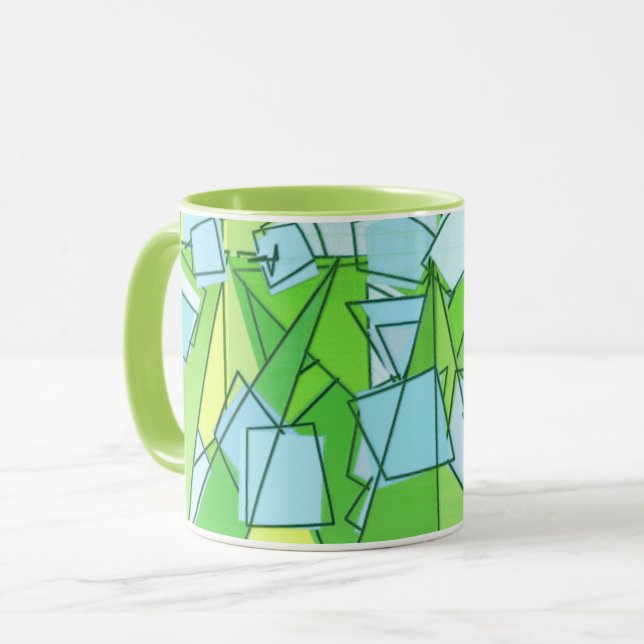 Mid-Century Modern Abstract, Lime Green and Yellow Mug (Front Left)