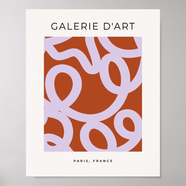 Mid Century Modern Abstract Lines Brown And Purple Poster (Front)