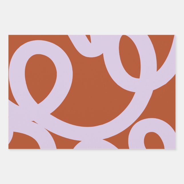 Mid Century Modern Abstract Lines Brown And Purple Wrapping Paper Sheet (Front)