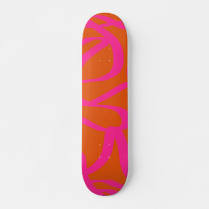 Mid Century Modern Abstract Lines Orange And Pink Skateboard