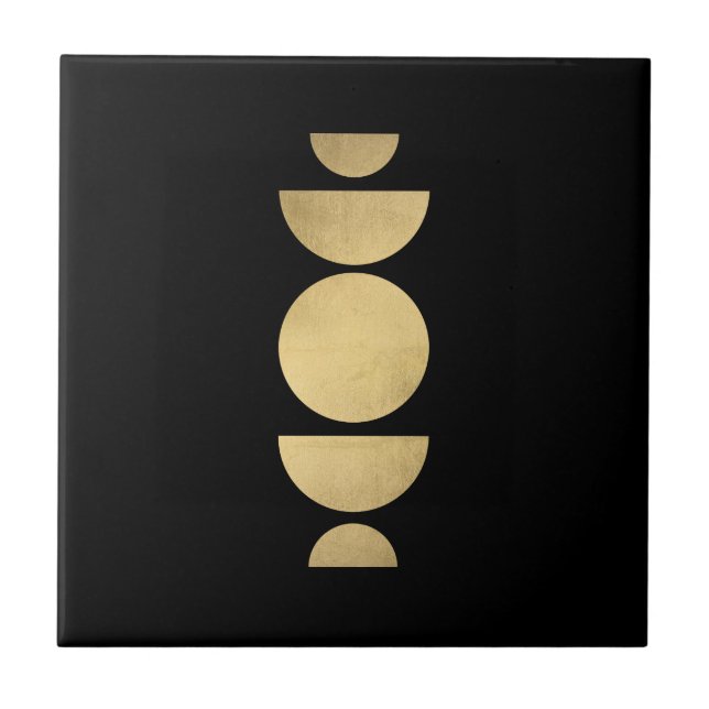 Mid-century Modern Abstract Moon Phases Black Tile (Front)