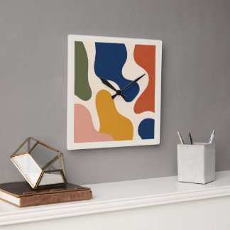 Mid-Century Modern Abstract Organic Shapes Square Wall Clock