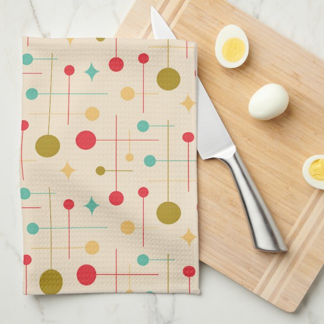 Mid Century Modern Abstract Pattern 29 Cream Tea Towel (Quarter Fold)