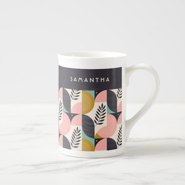 Mid Century Modern Abstract Pattern Boho Custom Bone China Mug (Right)