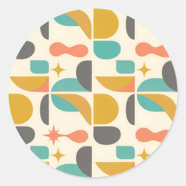 Mid Century Modern Abstract Pattern Classic Round Sticker (Front)