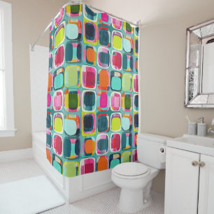 Mid Century Modern Abstract Pattern Colourful Shower Curtain