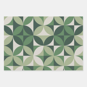 Mid Century Modern Abstract Pattern Green & Grey Wrapping Paper Sheet