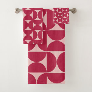 Mid Century Modern Abstract Pattern Magenta Bath Towel Set