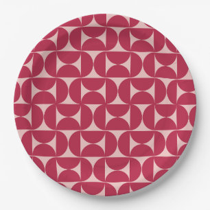 Mid Century Modern Abstract Pattern Magenta Paper Plate