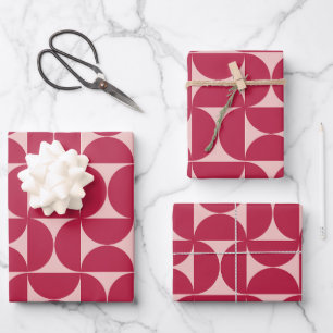 Mid Century Modern Abstract Pattern Magenta Wrapping Paper Sheet