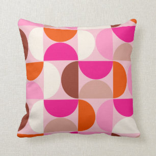 Mid Century Modern Abstract Pattern Pink Orange Cushion