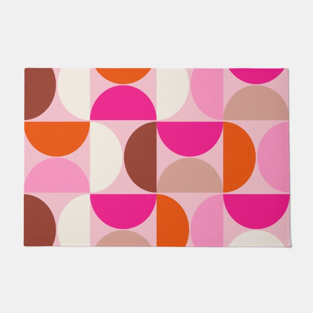 Mid Century Modern Abstract Pattern Pink Orange Doormat (Front)