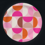 Mid Century Modern Abstract Pattern Pink Orange Paper Plate<br><div class="desc">Retro mid century modern pattern – abstract geometric shapes – minimalist pattern in pink,  orange,  Brown and white.</div>