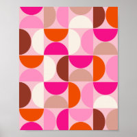 Mid Century Modern Abstract Pattern Pink Orange