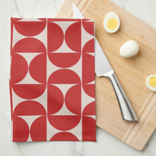 Mid Century Modern Abstract Pattern Red Tea Towel