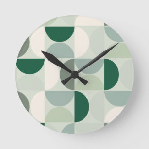 Mid Century Modern Abstract Pattern Sage Green Round Clock