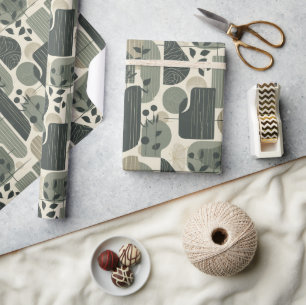 Mid Century Modern Abstract Pattern Sage Green Wrapping Paper