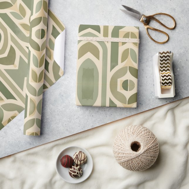 Mid Century Modern Abstract Pattern Sage Green Wrapping Paper (Crafts)