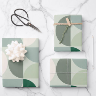 Mid Century Modern Abstract Pattern Sage Green Wrapping Paper Sheet