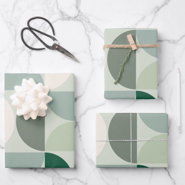 Mid Century Modern Abstract Pattern Sage Green Wrapping Paper Sheet (Front)