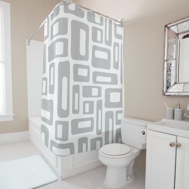 Mid Century Modern Abstract Pattern Shower Curtain (In Situ)