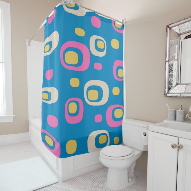 Mid Century Modern Abstract Pattern Shower Curtain (In Situ)
