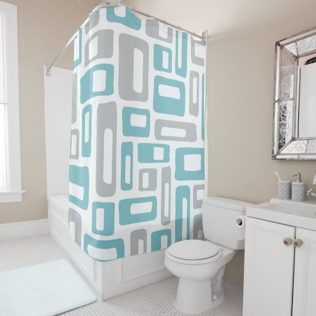 Mid Century Modern Abstract Pattern Shower Curtain (In Situ)