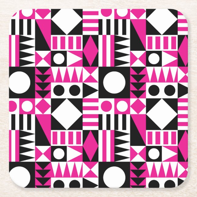 Mid-century modern abstract pattern. square paper coaster (Front)